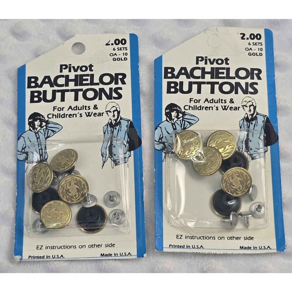 Vintage Bachelor Buttons New Gold Pivot Jeans Pants Replacement Button Lot 2